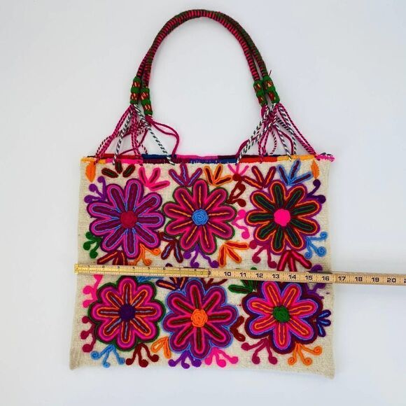 NWOT Mexican Wool Floral Multi Boho Tote Bag - Picture 4 of 5